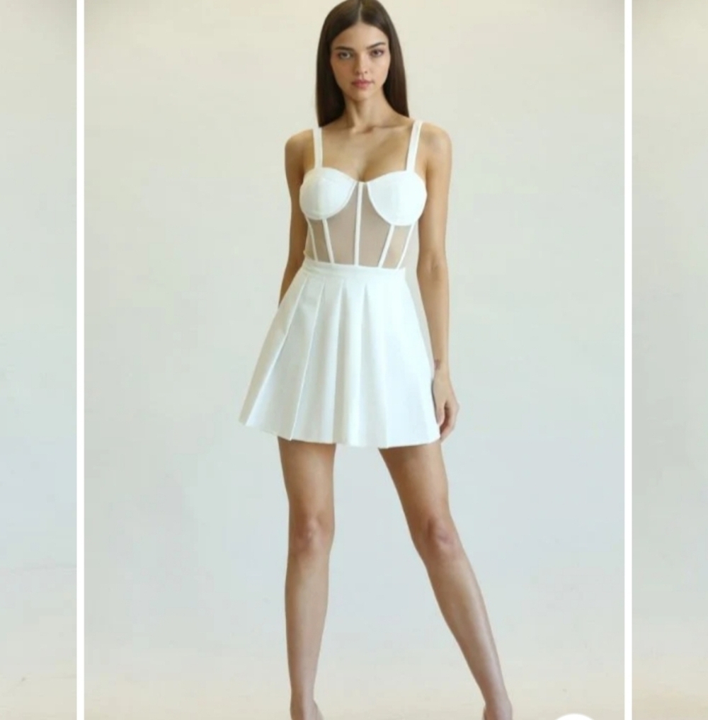 NWT BLITHE Los Angeles White Mini Corset Dress Nude Mesh Size Large